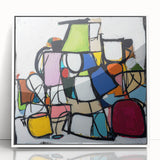 Framed acrylic artwork showcasing an abstract geometric design in white, featuring sharp angles and modern aesthetics, ideal for contemporary home decor.