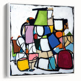 Abstract geometric framed canvas artwork showcasing a modern design with a white backdrop and sharp angles, perfect for enhancing contemporary home decor.