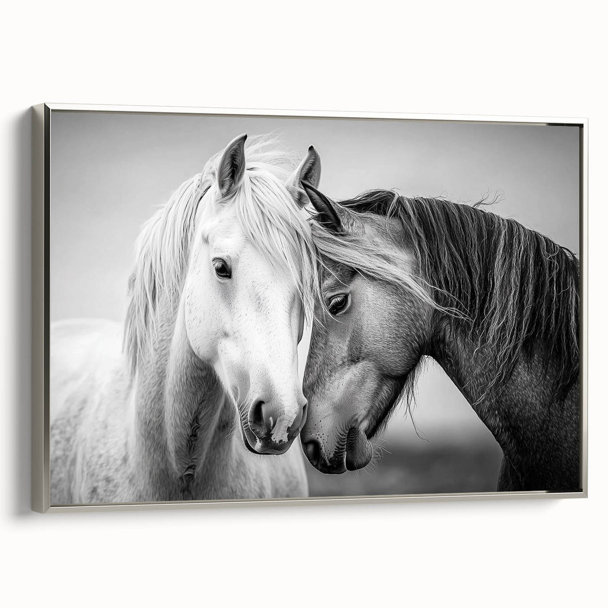 Framed canvas artwork depicting a silver-toned side view of abstract animal designs, ideal for modern home decor, showcasing fine details and vibrant colors.
