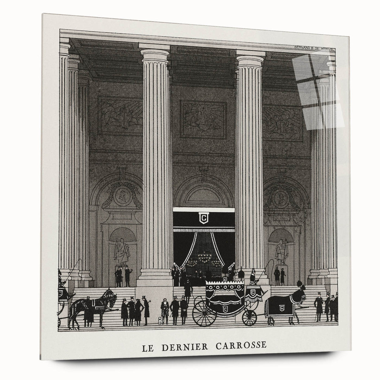 Elegant Art Deco Wall Art – Monochrome Architectural Carriage Scene
