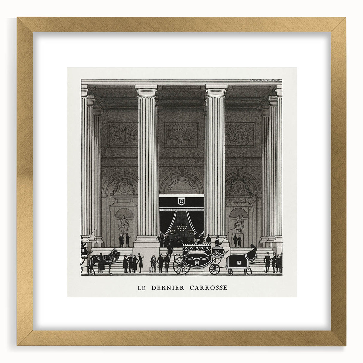 Elegant Art Deco Wall Art – Monochrome Architectural Carriage Scene