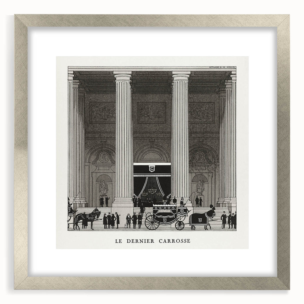 Elegant Art Deco Wall Art – Monochrome Architectural Carriage Scene