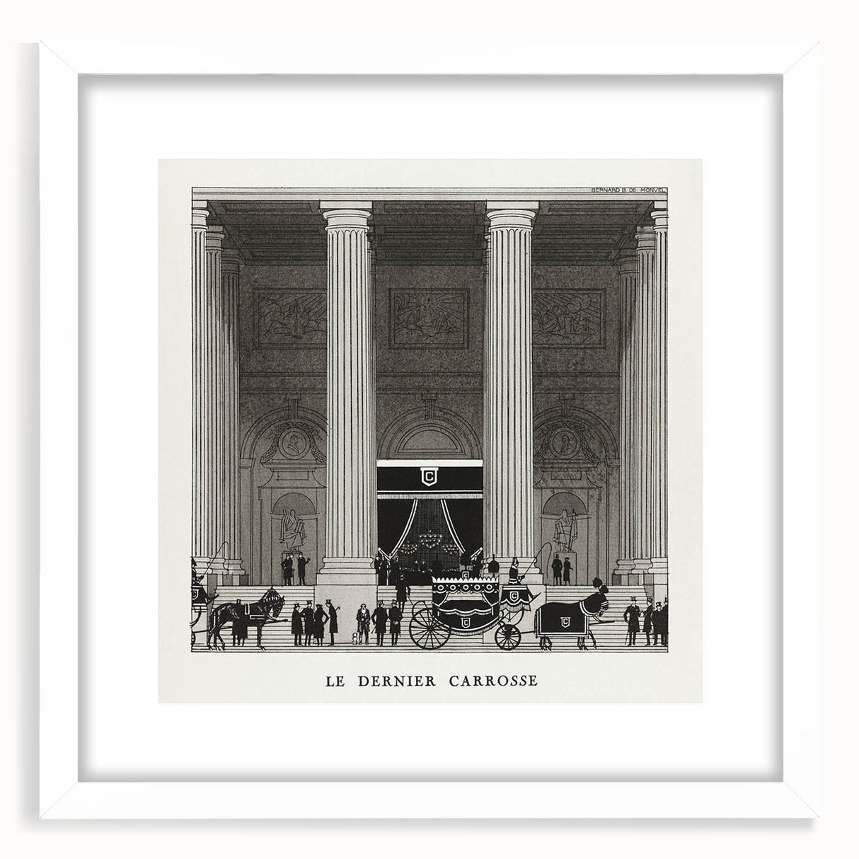 Elegant Art Deco Wall Art – Monochrome Architectural Carriage Scene