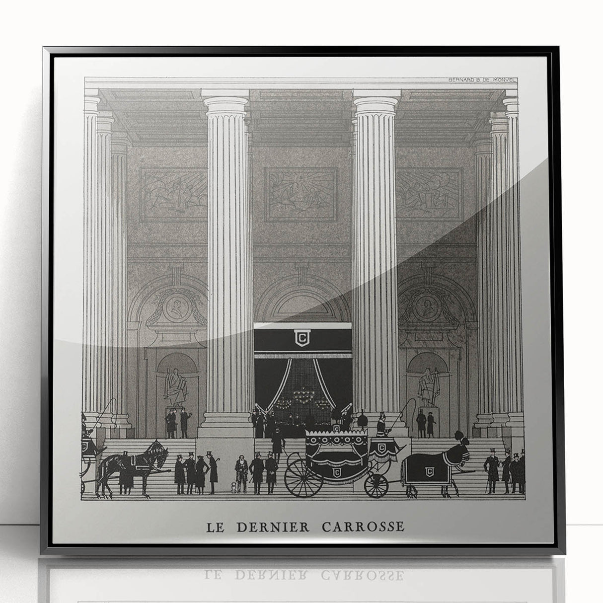Elegant Art Deco Wall Art – Monochrome Architectural Carriage Scene