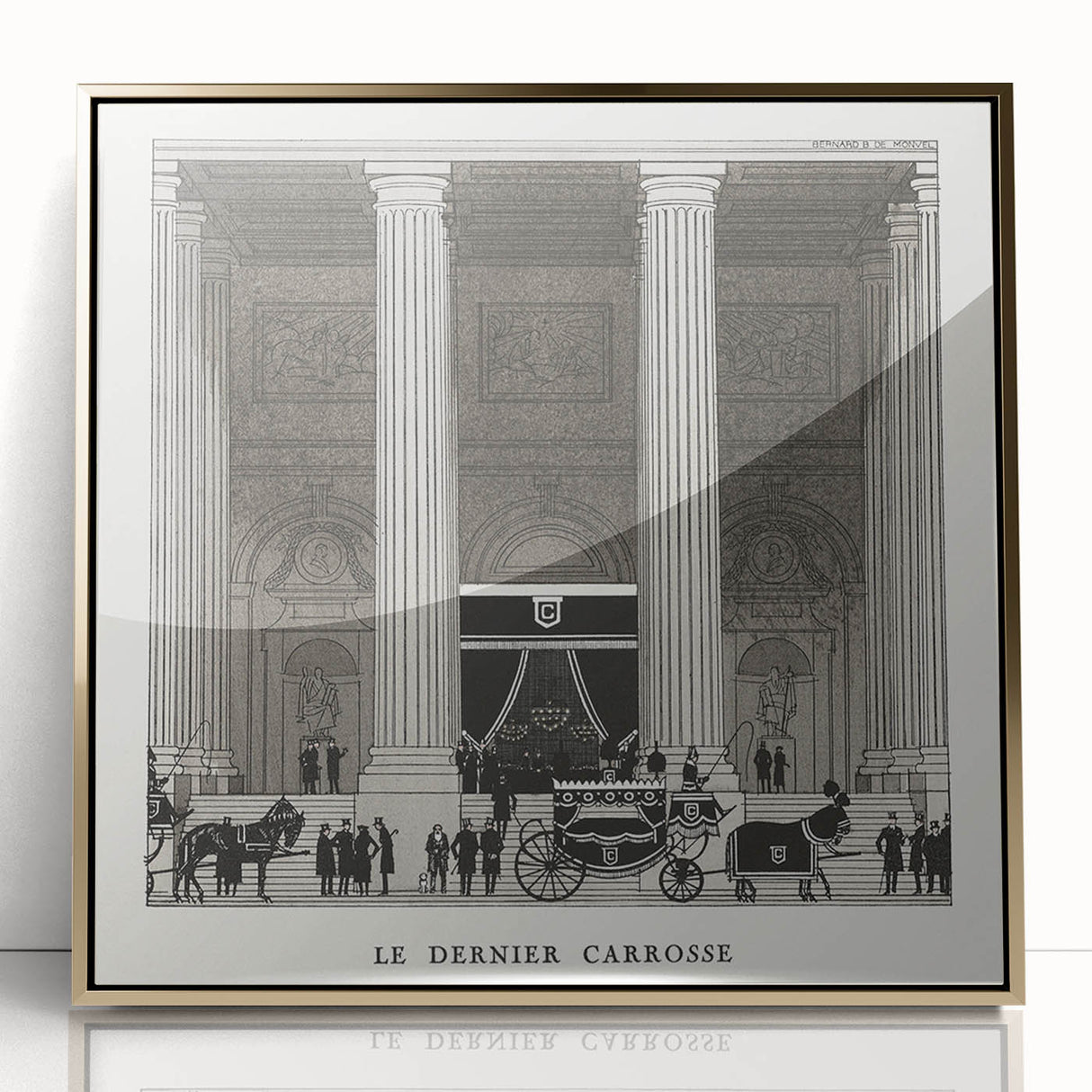 Elegant Art Deco Wall Art – Monochrome Architectural Carriage Scene