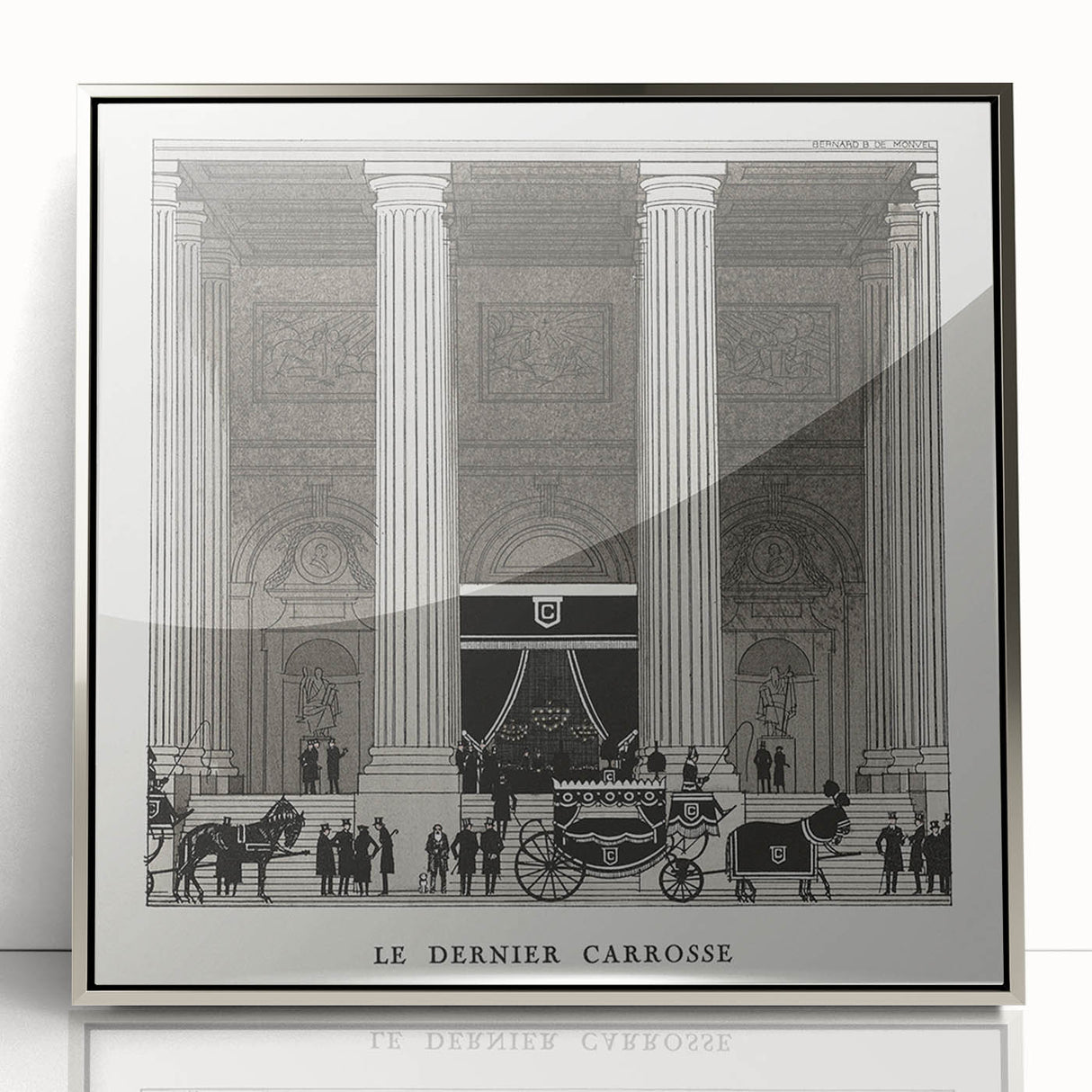 Elegant Art Deco Wall Art – Monochrome Architectural Carriage Scene
