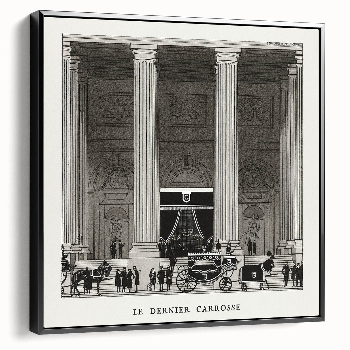 Elegant Art Deco Wall Art – Monochrome Architectural Carriage Scene