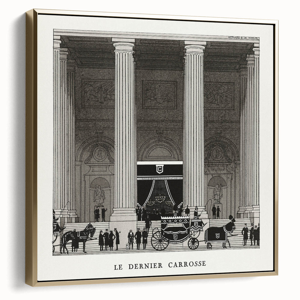 Elegant Art Deco Wall Art – Monochrome Architectural Carriage Scene