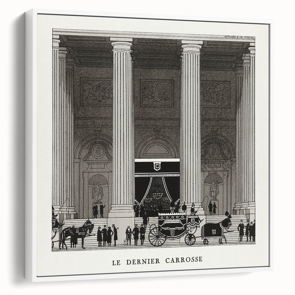 Elegant Art Deco Wall Art – Monochrome Architectural Carriage Scene
