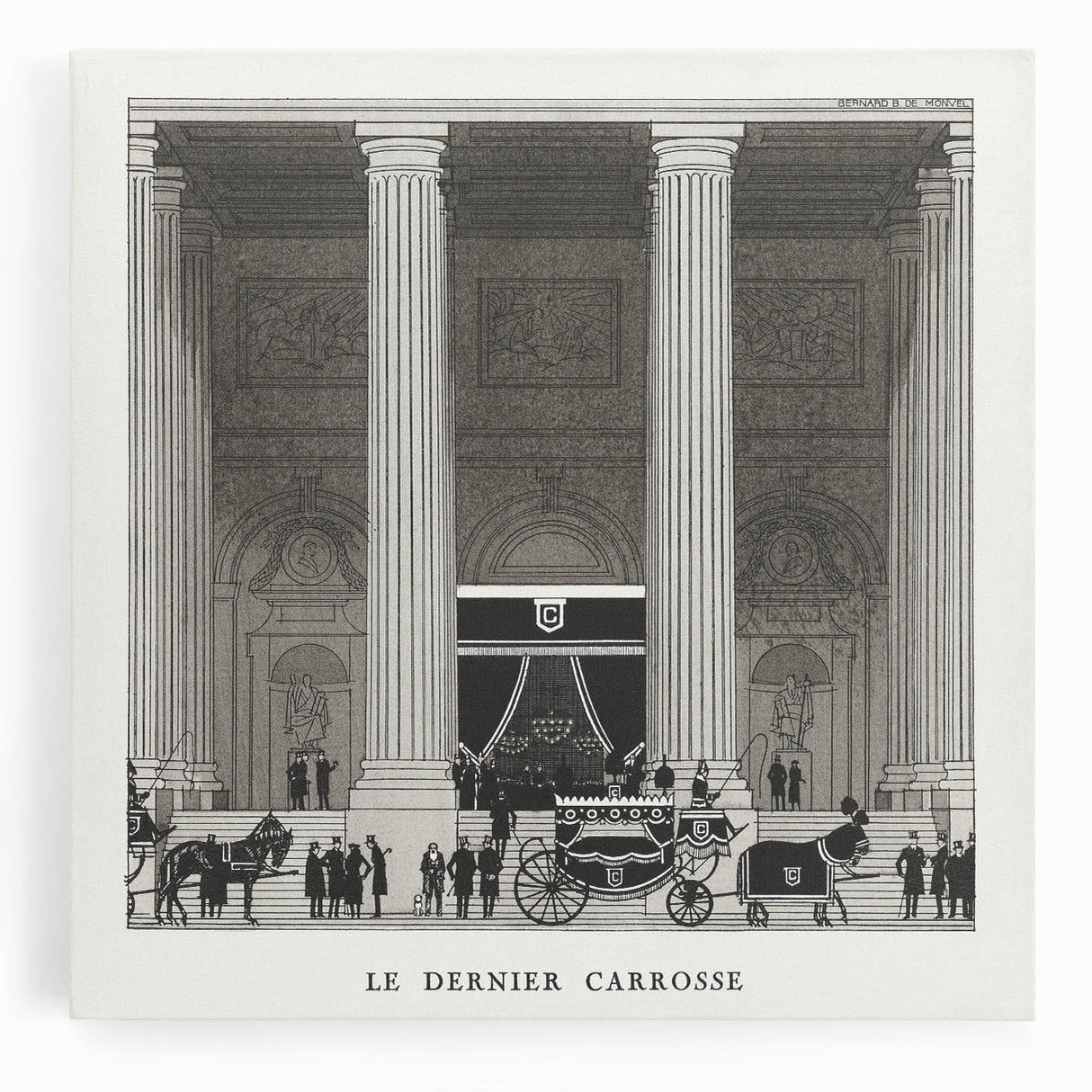 Elegant Art Deco Wall Art – Monochrome Architectural Carriage Scene