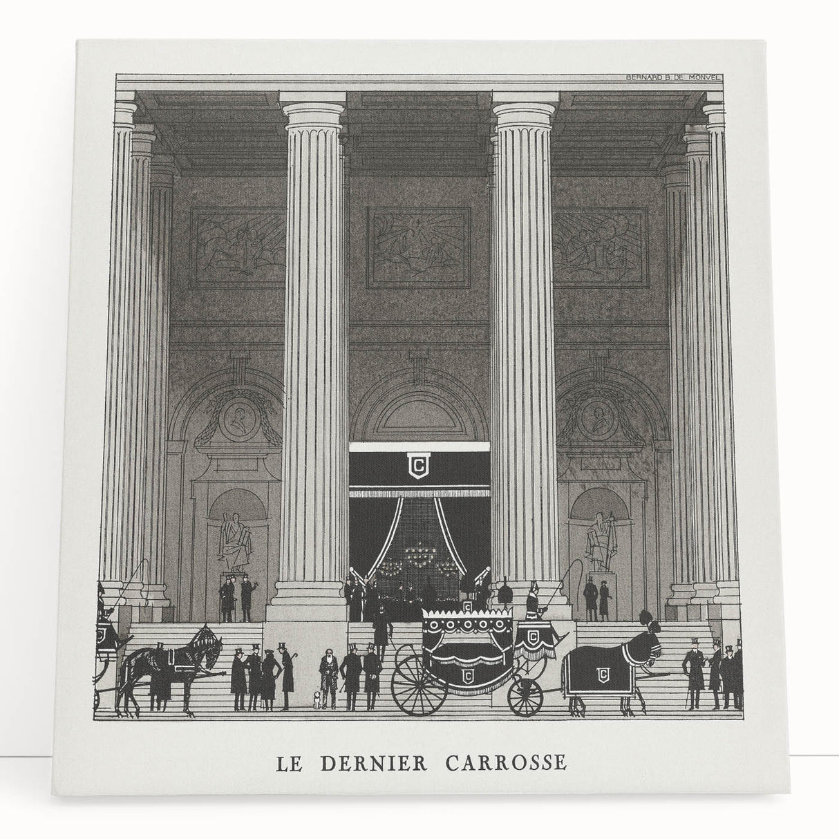 Elegant Art Deco Wall Art – Monochrome Architectural Carriage Scene
