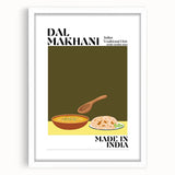 Abstract art print featuring an array of food dishes in muted earth tones, framed with a white mat.