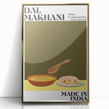 Large art print of various food dishes in a mid-century modernist style, framed in gold acrylic.
