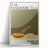 Acrylic print of various food dishes in a minimalist style with a white frame, suitable for modern kitchen decor.