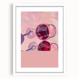 Abstract art print featuring swirling patterns in monochrome shades, framed in white, suitable for dining room decor.