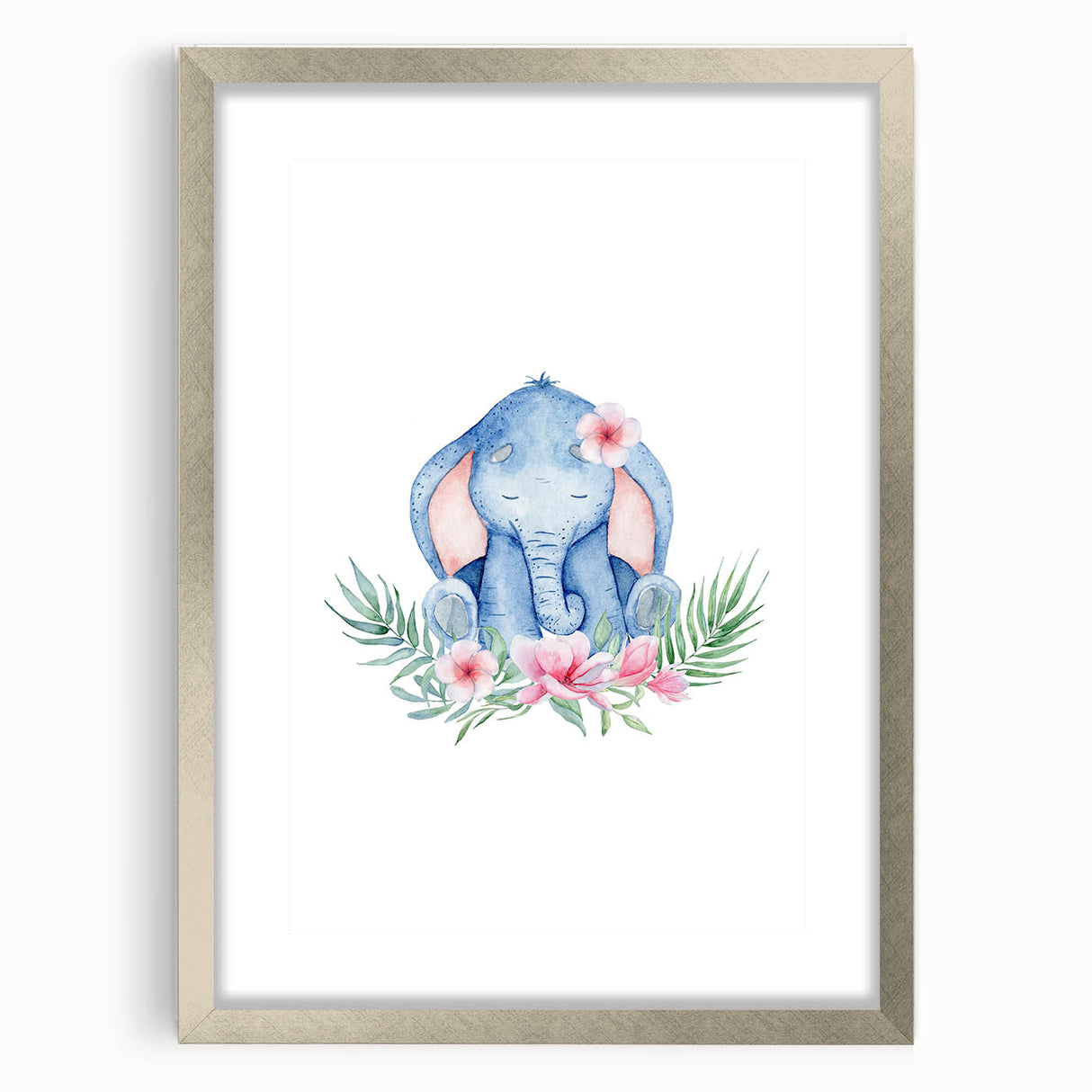 Nursery Wall Art – Meditative Elephant and Floral Watercolor Print