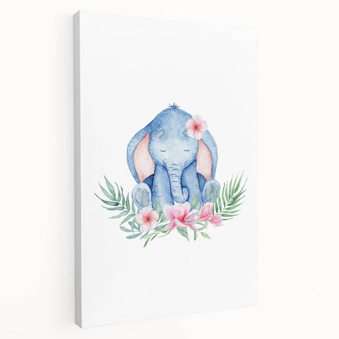 Nursery Wall Art – Meditative Elephant and Floral Watercolor Print