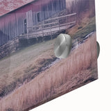 Close-up of a vibrant landscape barn acrylic artwork, showcasing rich colors and intricate details, perfect for home decor and enhancing interior spaces.