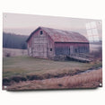 Acrylic glass landscape art depicting a barn in a serene rural setting, showcasing vibrant colors and intricate details, perfect for home decor enthusiasts.
