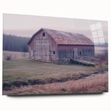 Side view of a landscape barn design printed on acrylic glass, showcasing vibrant colors and modern aesthetics, perfect for home decor or art enthusiasts.