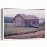 Landscape barn framed canvas art showcasing a serene countryside scene in soft colors, highlighting the rustic charm of a white barn and lush greenery. Ideal for home decor enthusiasts seeking a tranquil ambiance.