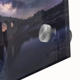 Close-up of a stunning acrylic glass landscape featuring a bridge, showcasing intricate details and vibrant colors, perfect for modern decor enthusiasts.