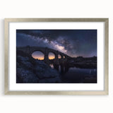 Landscape bridge frame with silver matting showcasing a stunning front view of a scenic bridge design, perfect for enhancing modern home decor. Ideal for art enthusiasts seeking elegant wall displays.