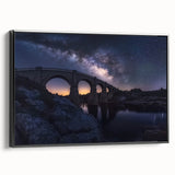 Framed canvas artwork of a modern landscape bridge in black, showcasing intricate details and textures, ideal for contemporary home decor.
