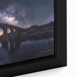 Close-up of a framed canvas artwork showcasing a serene landscape bridge scene, highlighting rich colors and intricate details, perfect for home decor. Ideal for nature lovers and art enthusiasts.
