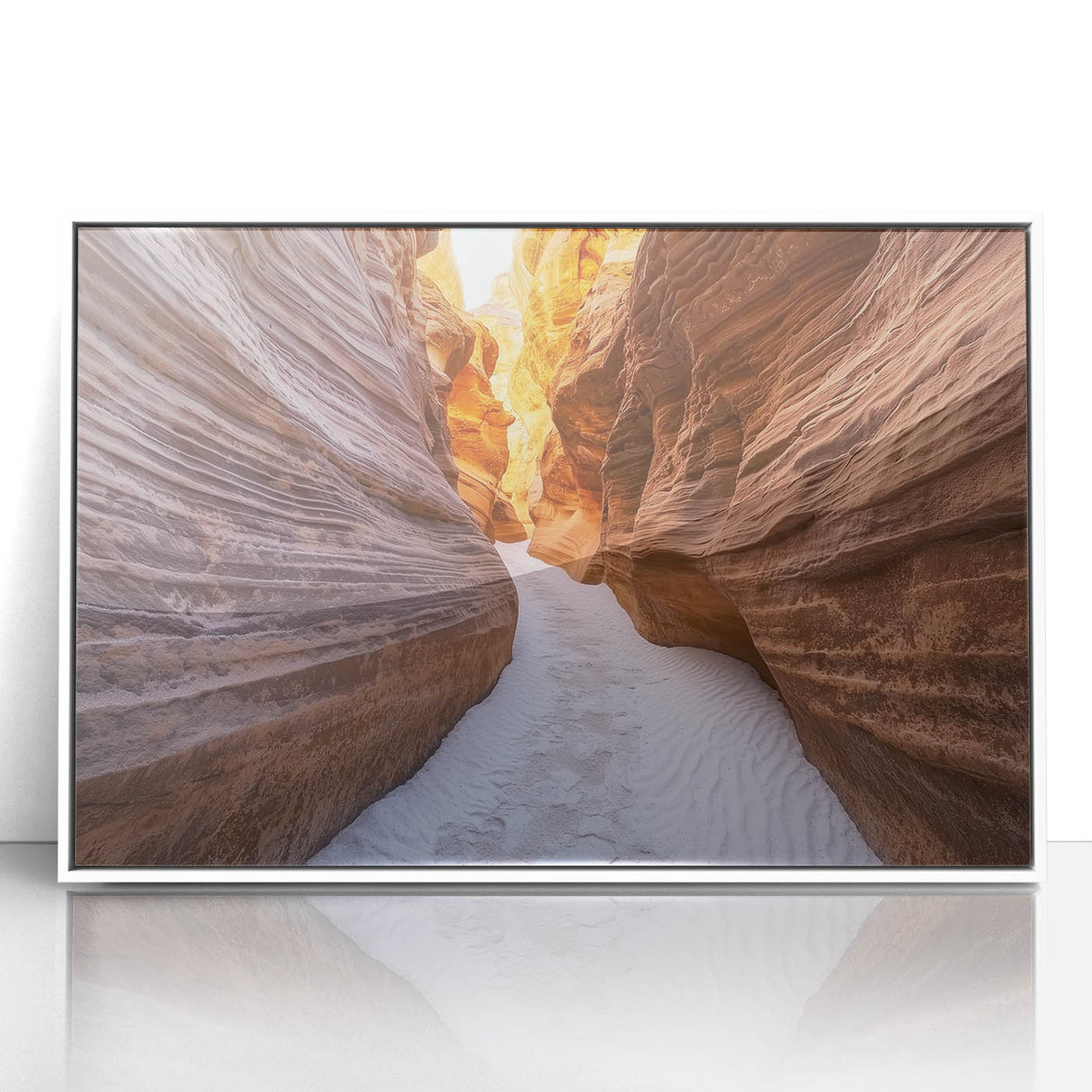 Framed acrylic artwork depicting vibrant canyons in a stunning landscape, featuring rich colors and intricate details, perfect for home decor or office inspiration.