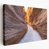 Stretched canvas artwork depicting a breathtaking landscape of canyons in earthy tones. The side view captures the intricate details and textures, perfect for enhancing modern home decor.