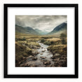 Landscape wall art depicting a serene countryside scene, framed with a sleek black mat, perfect for enhancing home decor with a touch of nature.