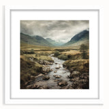 Landscape wall art framed in white, showcasing a serene countryside scene with rolling hills and a clear blue sky, perfect for home decor enhancement.