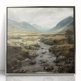 Framed acrylic wall art showcasing a serene countryside landscape with vibrant green fields and a clear blue sky, elegantly presented in a silver frame.