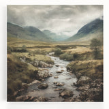 Stretched canvas wall art depicting a serene countryside landscape with lush green fields and a vibrant blue sky, perfect for home decor enthusiasts.