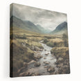 Landscape canvas wall art depicting a serene countryside scene with vibrant green fields and a soft blue sky, showcasing a side view of the stretched canvas texture. Perfect for enhancing home decor with a touch of nature.