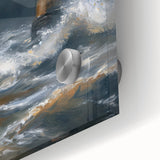 Close-up view of a vibrant acrylic landscape artwork on glass, showcasing rich colors and intricate details, perfect for modern home decor and art enthusiasts.