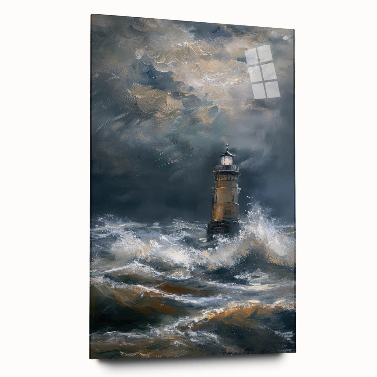 Acrylic glass artwork showcasing a vibrant landscape design in a side view, highlighting intricate details and vivid colors, ideal for modern decor.