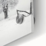 Close-up view of a vibrant acrylic landscape artwork depicting a serene countryside scene with lush greenery and rolling hills, showcasing intricate brush strokes and rich colors.