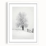 White-framed landscape artwork showcasing a serene countryside scene with lush greenery and rolling hills, ideal for home decor and enhancing interior aesthetics.