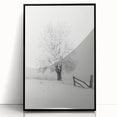 Framed acrylic landscape artwork depicting a serene countryside scene with lush greenery and a clear blue sky, set within a sleek black frame, perfect for home decor.