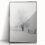 Framed acrylic artwork showcasing a serene countryside landscape, featuring vibrant green fields, a clear blue sky, and elegant silver framing that enhances its beauty. Ideal for home decor and adding a touch of nature to interiors.