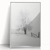 Framed acrylic artwork showcasing a serene countryside landscape with vibrant greenery and rolling hills, presented in a sleek white frame, ideal for home decor.