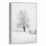 Framed canvas art depicting a serene countryside landscape with rolling hills, lush greenery, and a clear sky, showcasing a peaceful rural scene in a white frame.