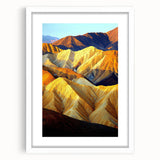 Desert landscape framed art print in a white mat, showcasing vibrant sand dunes and a clear blue sky, ideal for enhancing modern home decor.