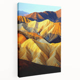 Desert landscape canvas artwork showcasing vibrant hues of orange and yellow, depicting a serene sunset over rolling dunes, ideal for modern home décor.