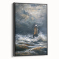 Framed canvas artwork depicting a serene landscape in rich colors, viewed from the side to showcase its black frame, ideal for enhancing home decor.