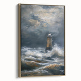 Framed canvas artwork showcasing a serene landscape scene with rich green and gold hues, elegantly displayed from a side view, perfect for home decor.