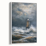 Framed canvas artwork depicting a serene landscape scene with vibrant colors and intricate details, set against a sleek white frame, ideal for home decor.