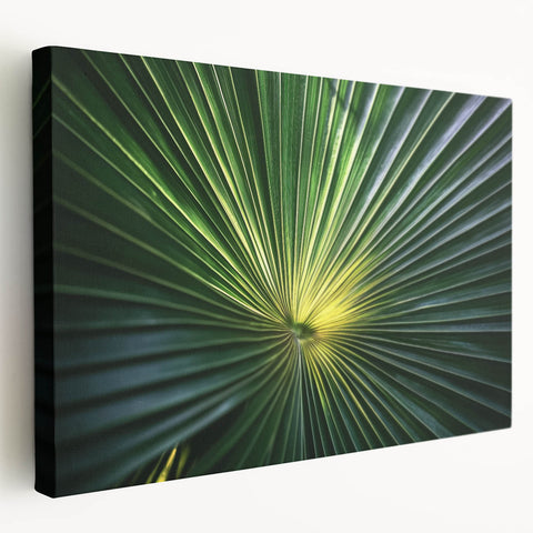Close-up floral print on large stretched canvas with vivid green and pink tones, ideal for kitchen wall art.